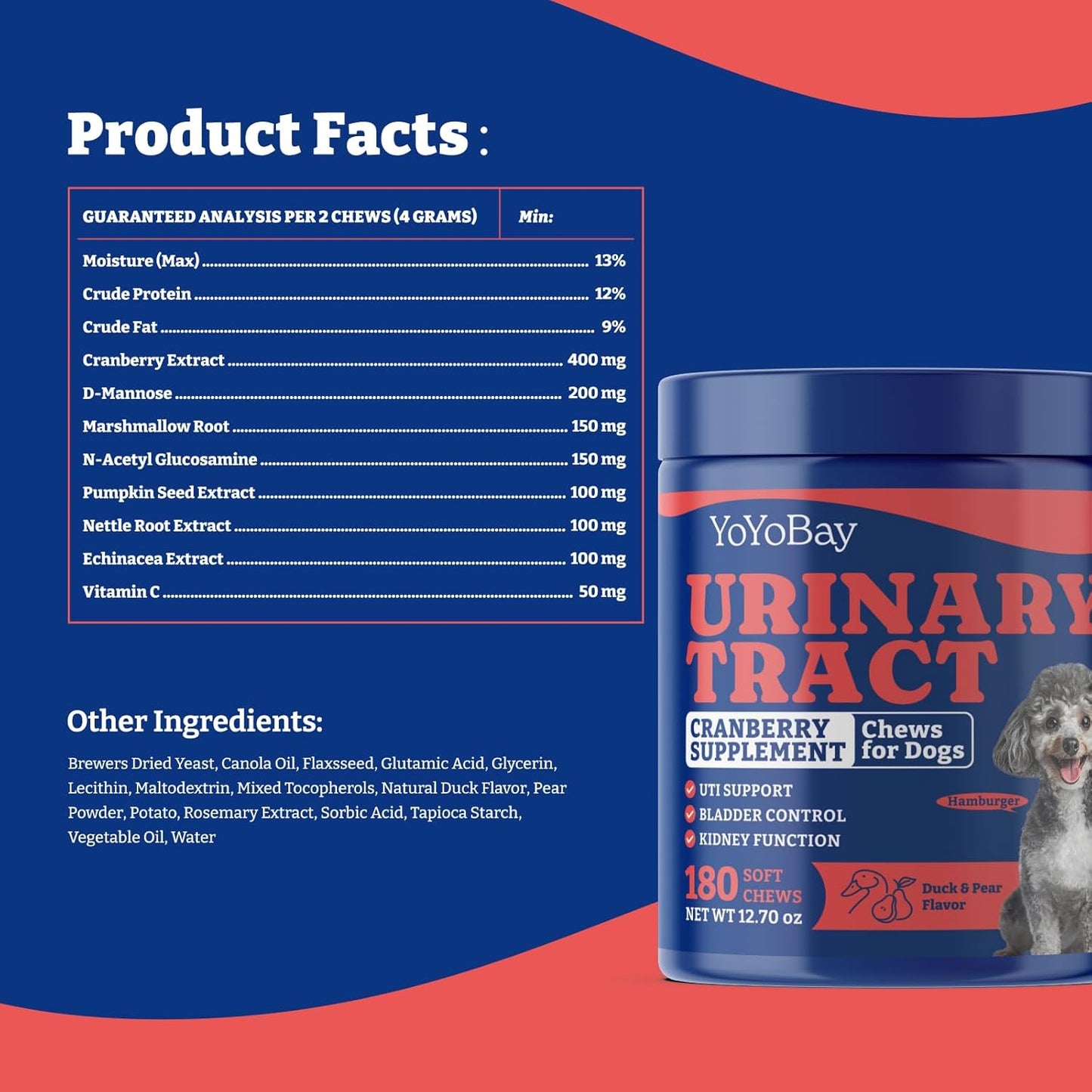 犬用膀胱コントロールチュー - ソフトチュー180個、ダック&洋ナシ風味