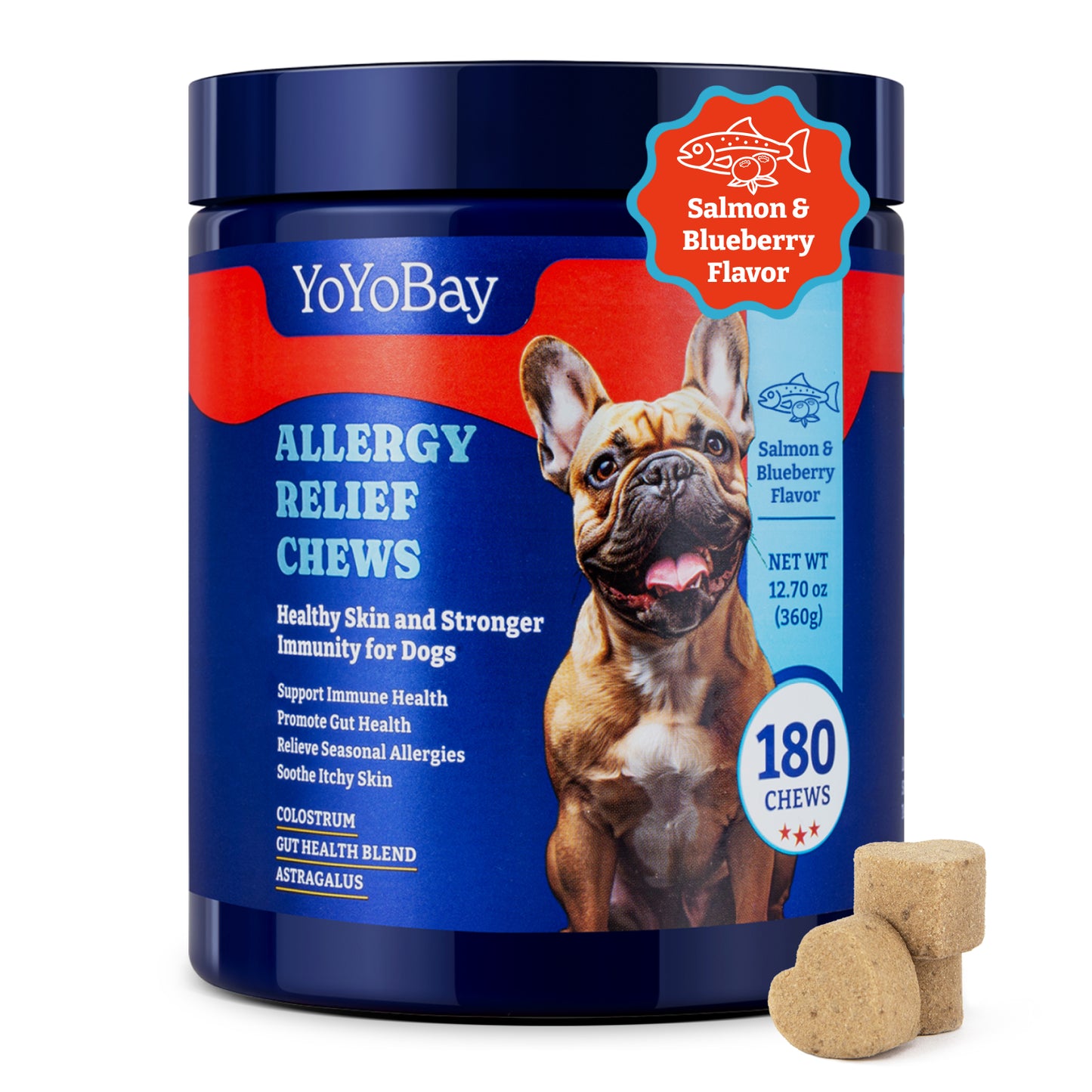 犬用アレルギー緩和チュー、ソフトチュー180個、3種類のフレーバー