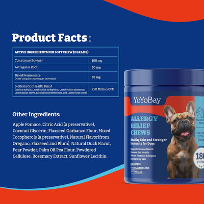 犬用アレルギー緩和チュー、ソフトチュー180個、3種類のフレーバー