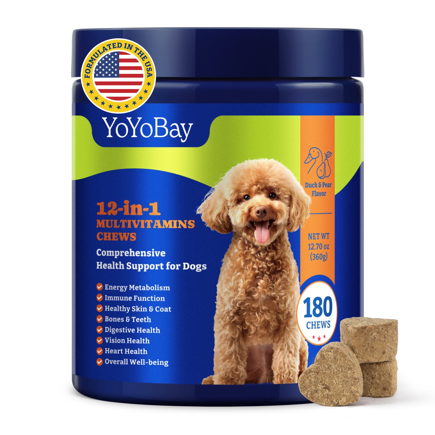 犬用ビタミン＆サプリメント - ソフトチュー180粒、ダック＆洋ナシ風味