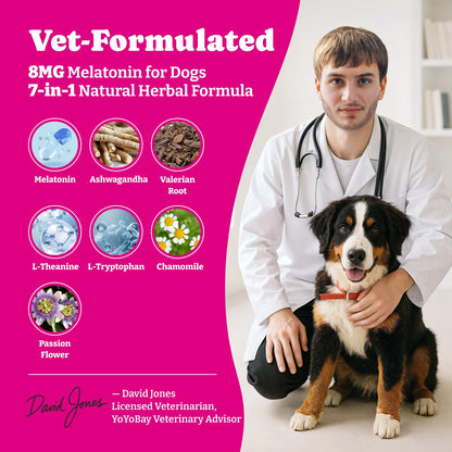 犬用アドバンスドメラトニン - 小型犬・大型犬用メラトニン鎮静チュー180粒 - 天然ハーブ配合 犬用睡眠補助剤
