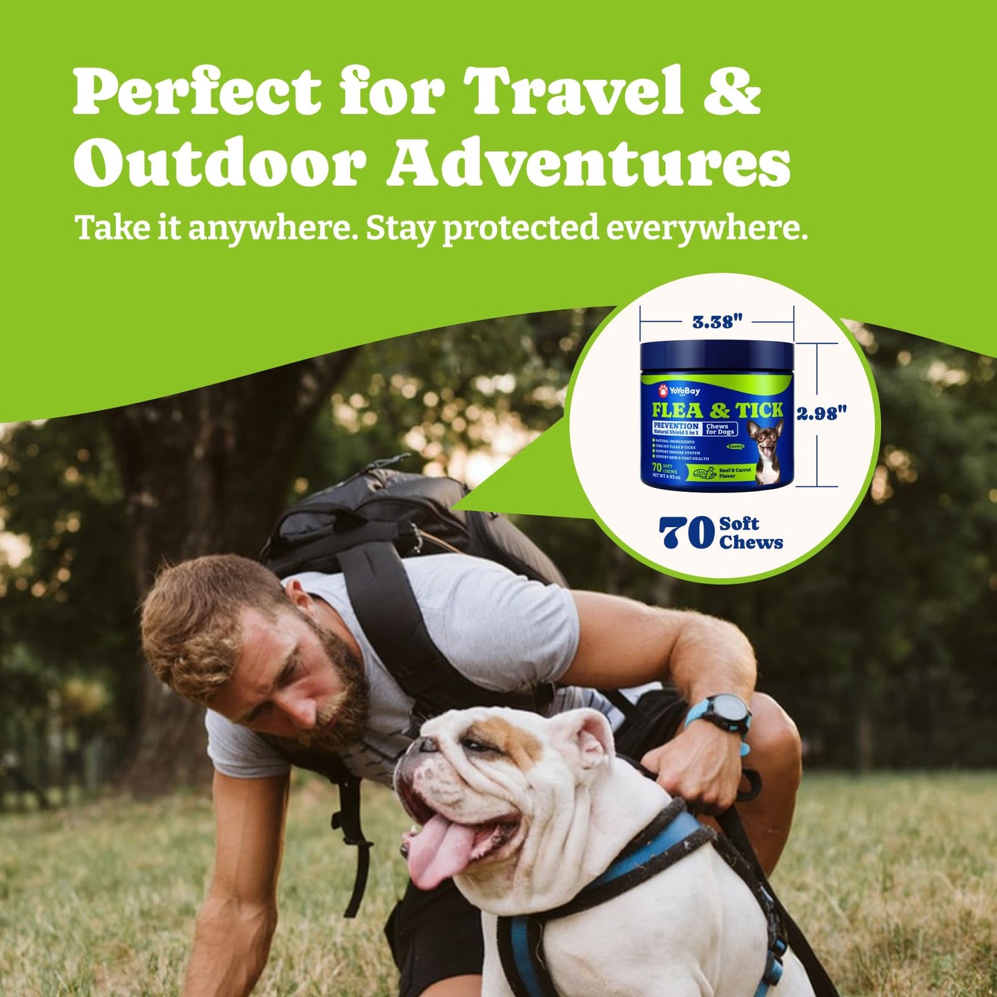 犬用ノミ・ダニ予防チュアブル - ソフトチュアブル70個入り、ビーフ＆キャロット風味