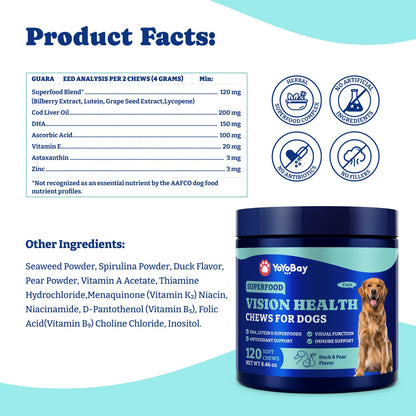 犬用アイサプリメント - ソフトチュアブル120粒、犬用アイビタミン - ダック＆洋ナシ風味