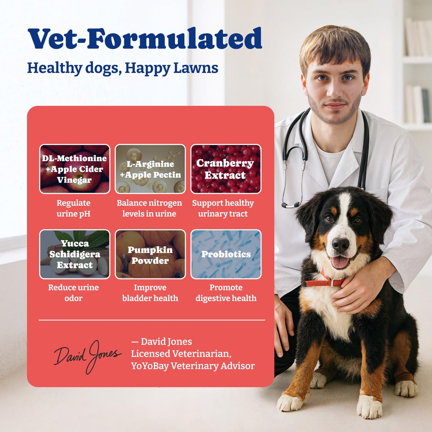 芝生用犬用尿中和剤 - 180粒入り、DL-メチオニン配合、アヒル＆洋ナシ風味