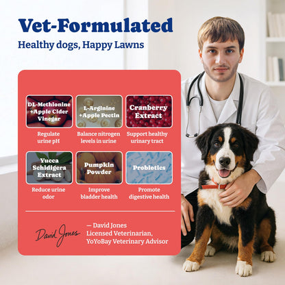 芝生用犬用尿中和剤 - 180粒入り、DL-メチオニン配合、アヒル＆洋ナシ風味