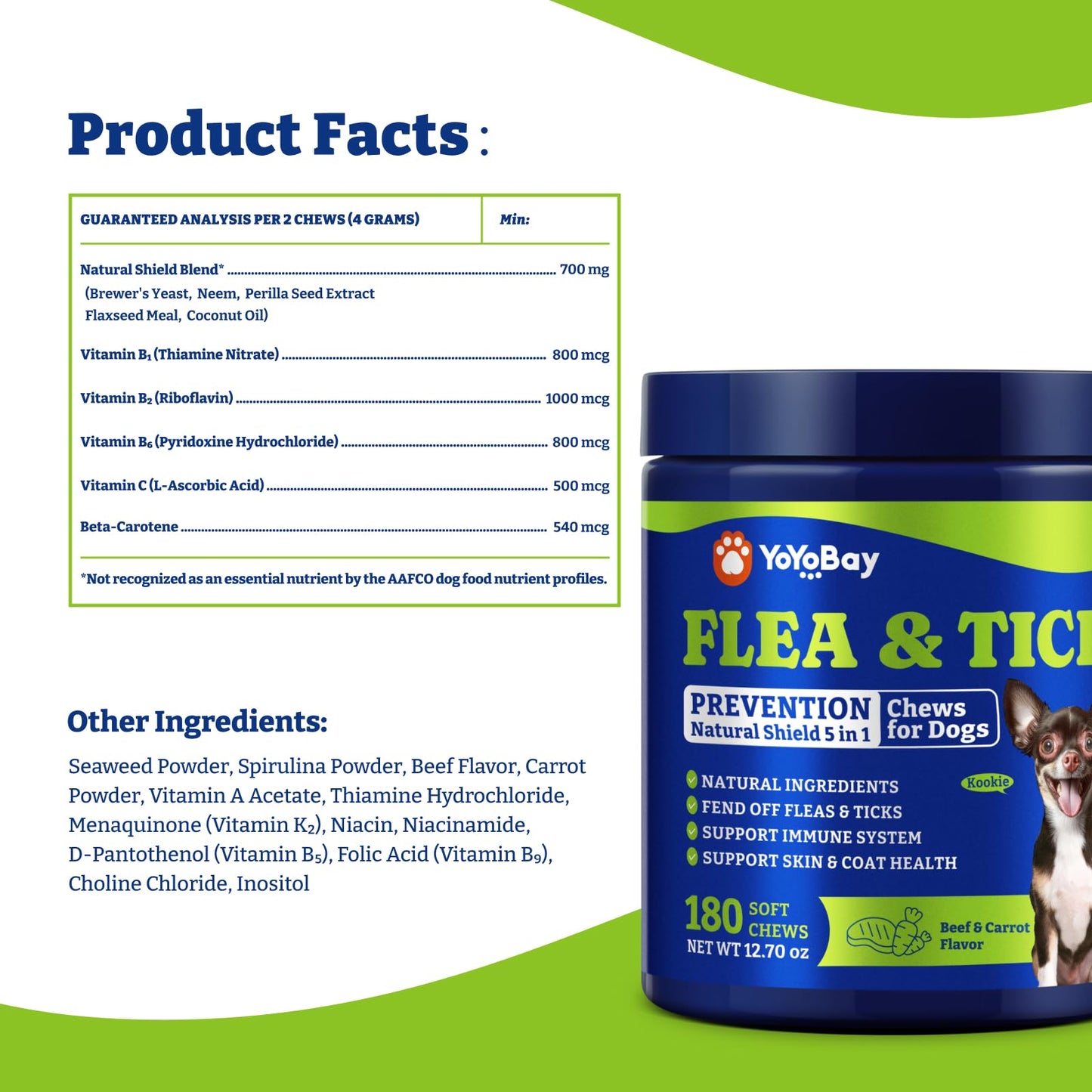 犬用ノミ・ダニ予防チュアブル、3種類のフレーバー、ソフトチュアブル180粒