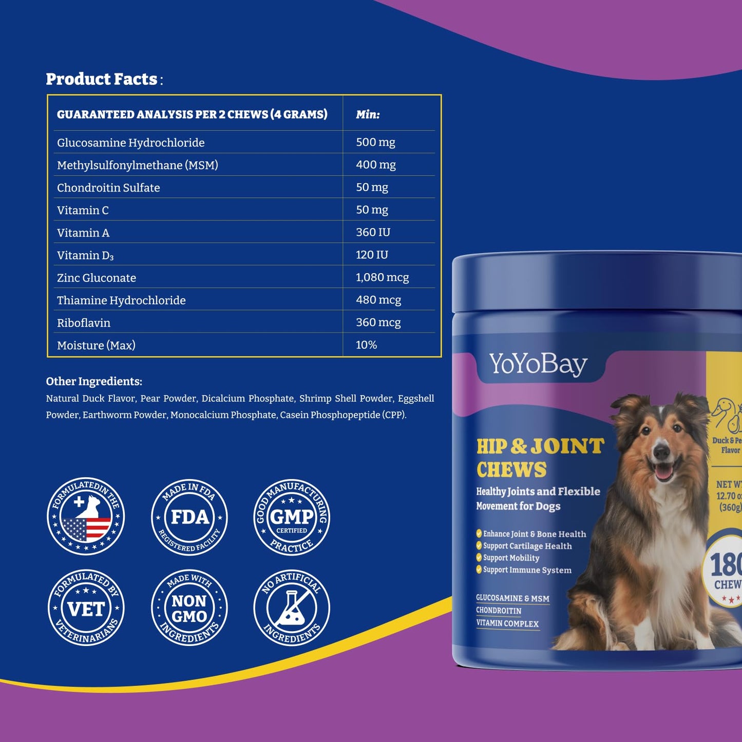 犬用股関節・関節サプリメント、ソフトチュー180粒、ダック＆洋ナシ風味