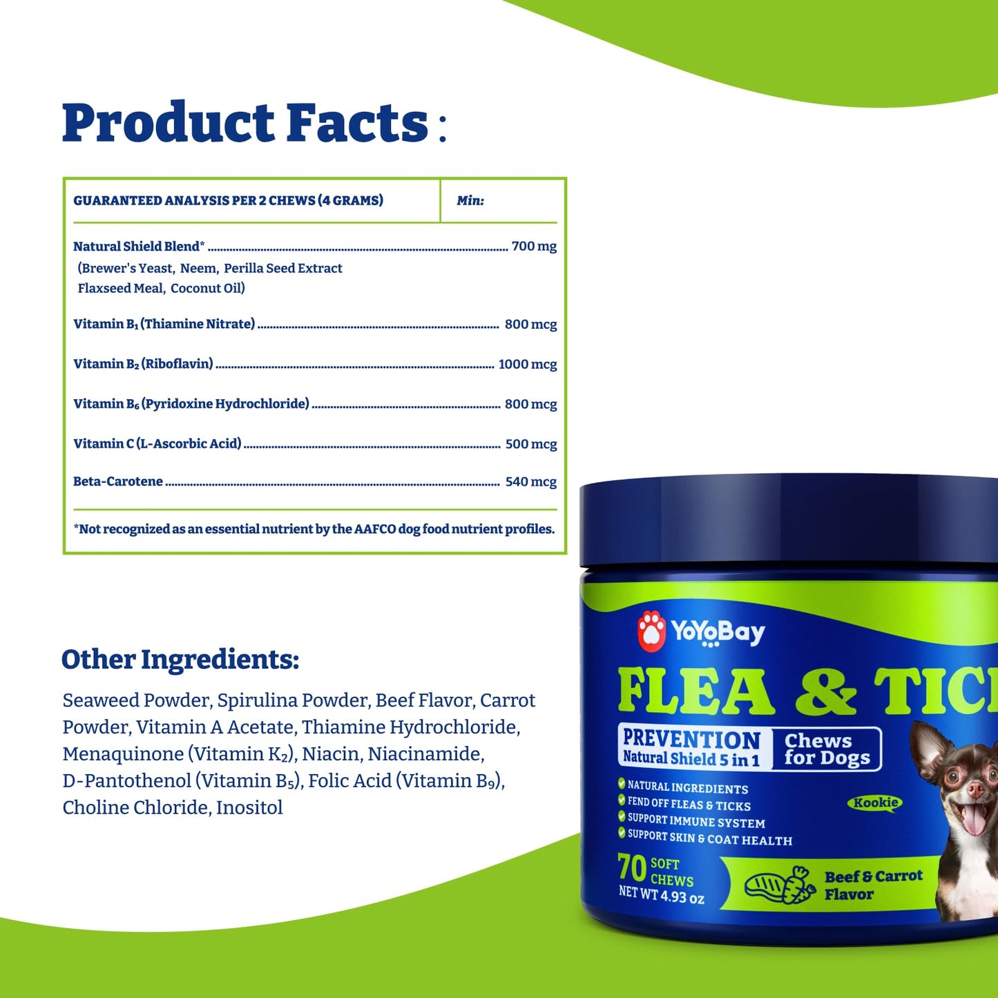 犬用ノミ・ダニ予防チュアブル - ソフトチュアブル70個入り、ビーフ＆キャロット風味