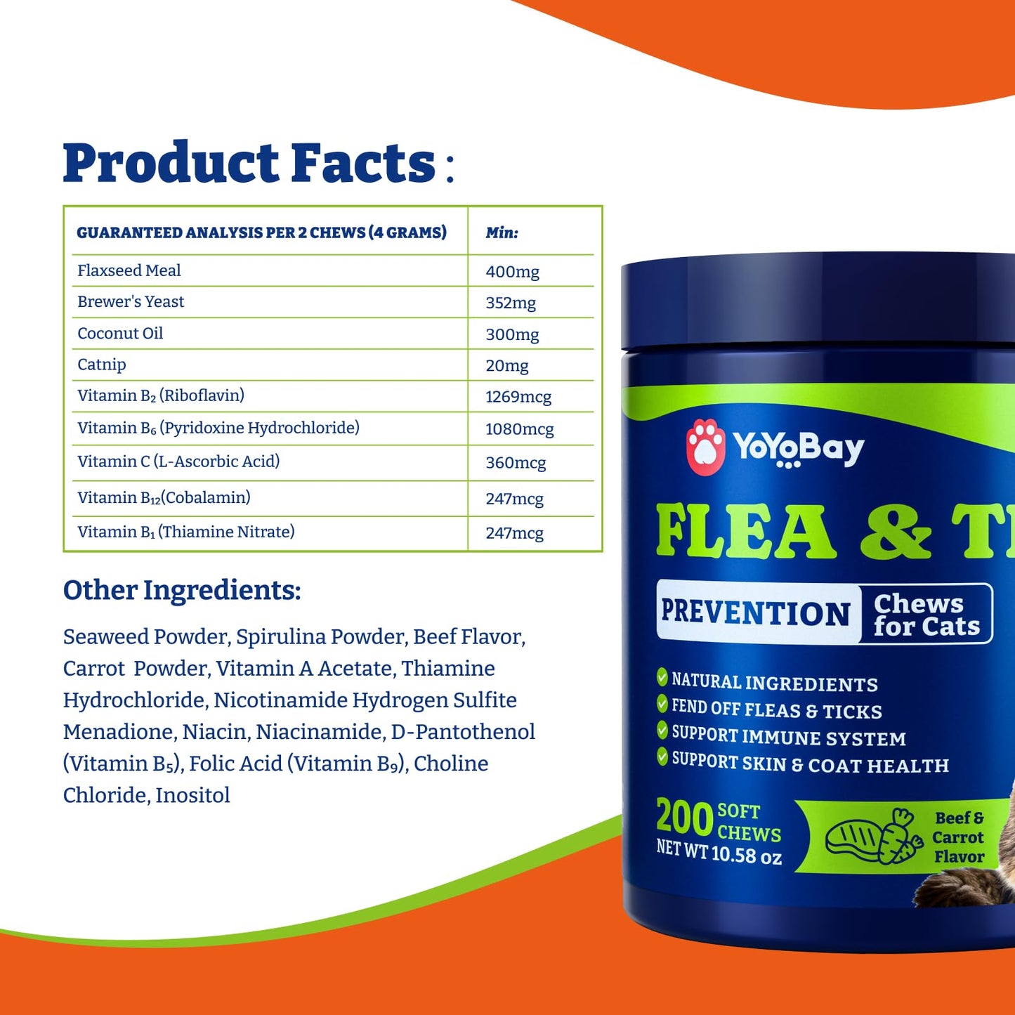 猫用ノミ・ダニ予防 - 2種類のフレーバー、ソフトチュー200個